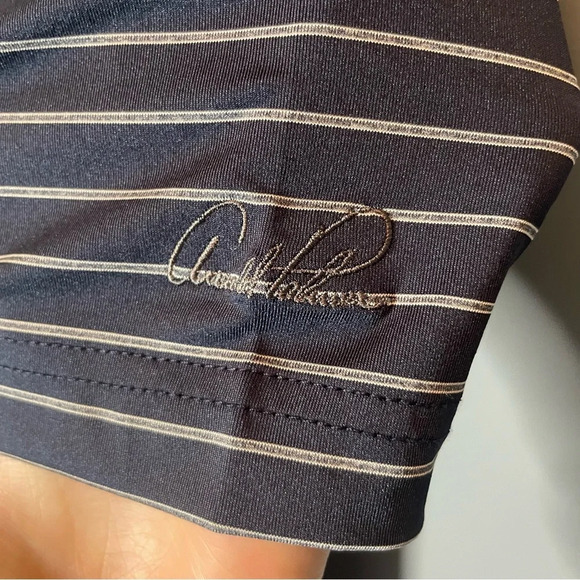 Arnold Palmer Men's Striped Polo golf Shirt - Navy Blue and white size medium - Picture 5 of 7